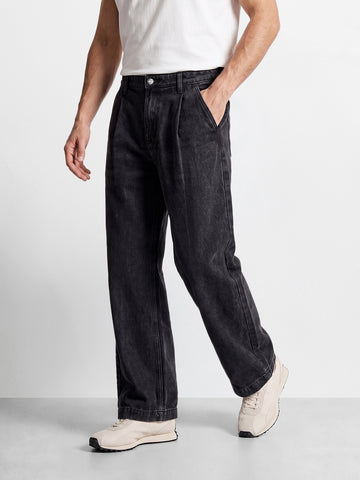 Men's Black Barrel Loose Fit Solid Casual Jeans