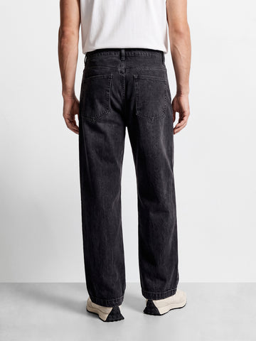 Men's Black Barrel Loose Fit Solid Casual Jeans