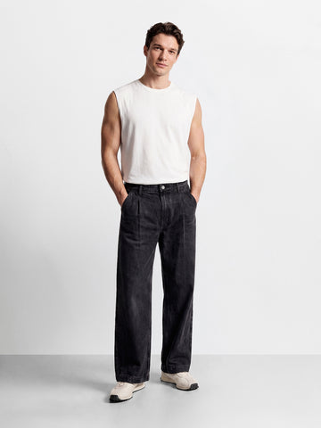 Men's Black Barrel Loose Fit Solid Casual Jeans