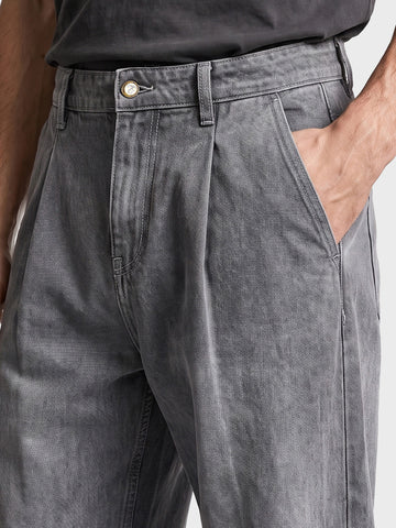 Men's Grey Barrel Loose Fit Solid Casual Jeans