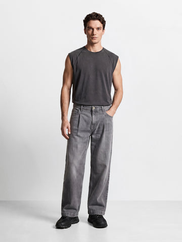 Men's Grey Barrel Loose Fit Solid Casual Jeans