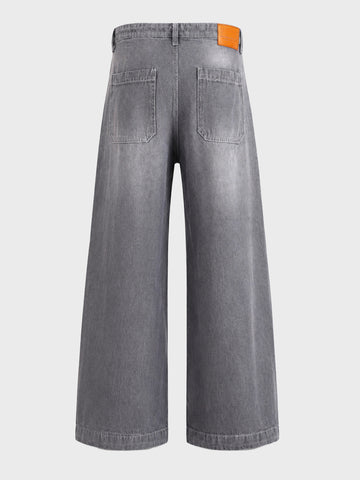 Men's Grey Barrel Loose Fit Solid Casual Jeans