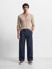 Men's Blue Barrel Leg Fit Solid Retro Wear Jeans