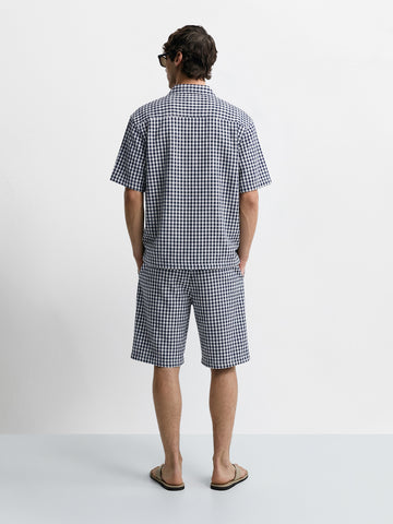 Men's Navy Blue Oversized Fit Embroidered Resort Wear Coordinates