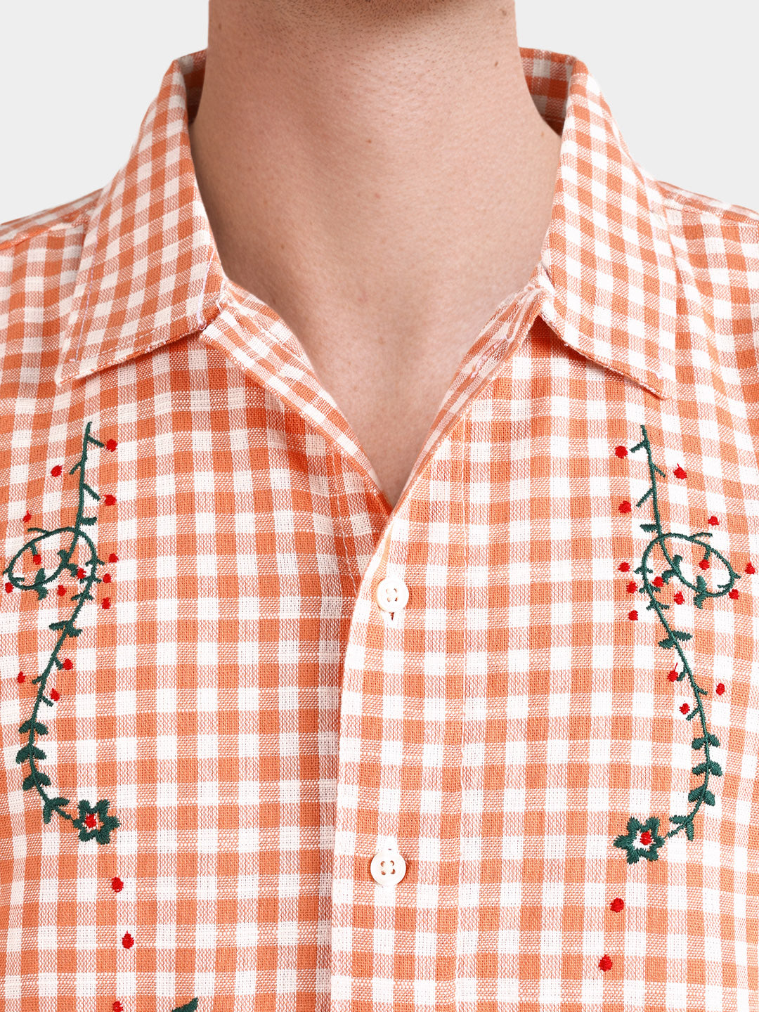 Men's Orange Oversized Fit Embroidered Resort Wear Coordinates
