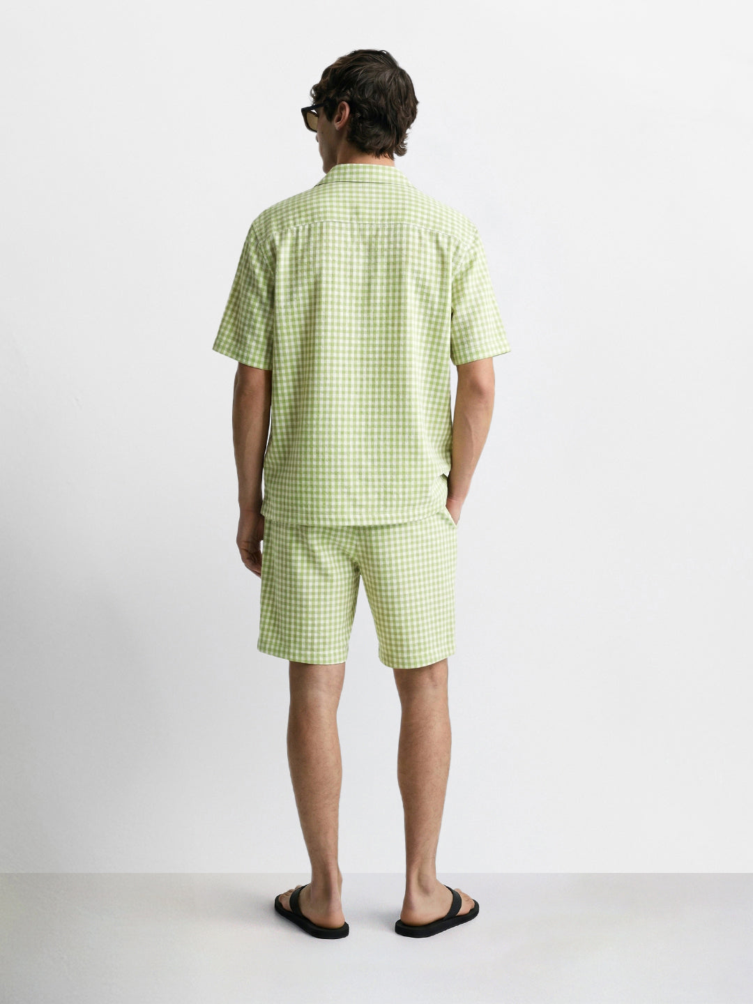 Men's Green Oversized Fit Embroidered Resort Wear Coordinates