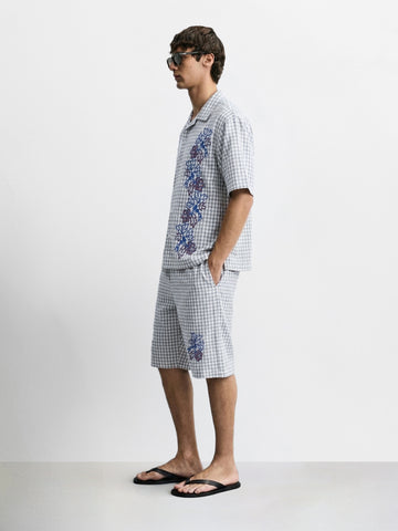 Men's Grey Oversized Fit Embroidered Resort Wear Coordinates