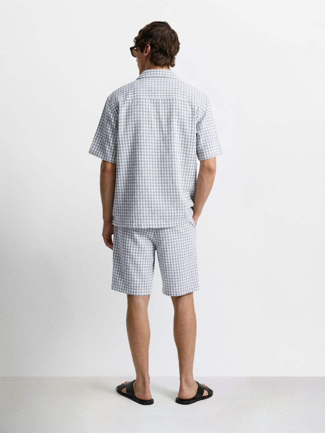 Men's Grey Oversized Fit Embroidered Resort Wear Coordinates