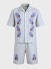 Men's Grey Oversized Fit Embroidered Resort Wear Coordinates