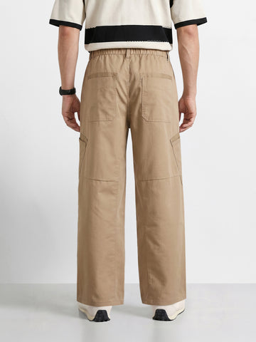Men's Khaki Loose Fit Textured Utility Cargo