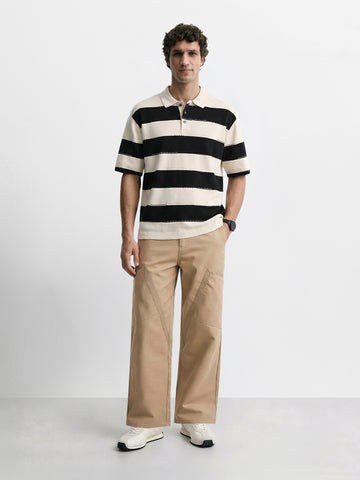 Men's Khaki Loose Fit Textured Utility Cargo