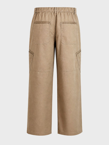 Men's Khaki Loose Fit Textured Utility Cargo