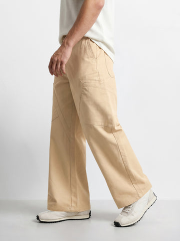 Men's Khaki Loose Fit Textured Utility Cargo
