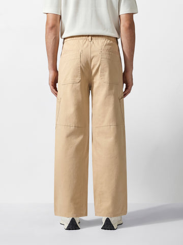 Men's Khaki Loose Fit Textured Utility Cargo