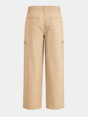 Men's Khaki Loose Fit Textured Utility Cargo