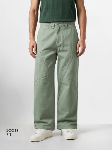 Men's Green Loose Fit Textured Utility Cargo