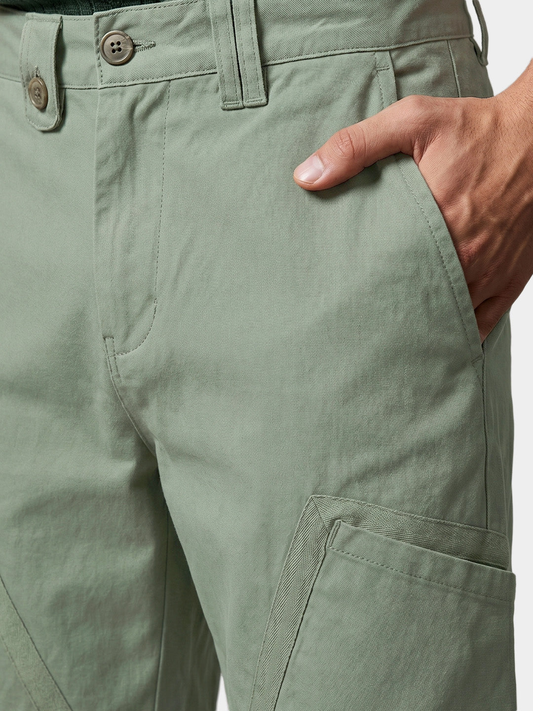 Men's Green Loose Fit Textured Utility Cargo