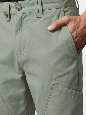 Men's Green Loose Fit Textured Utility Cargo