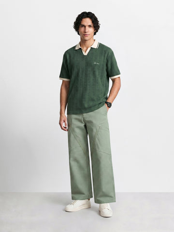 Men's Green Loose Fit Textured Utility Cargo