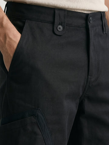 Men's Black Loose Fit Textured Utility Cargo