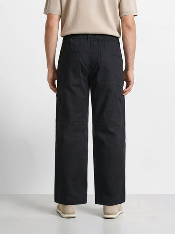 Men's Black Loose Fit Textured Utility Cargo