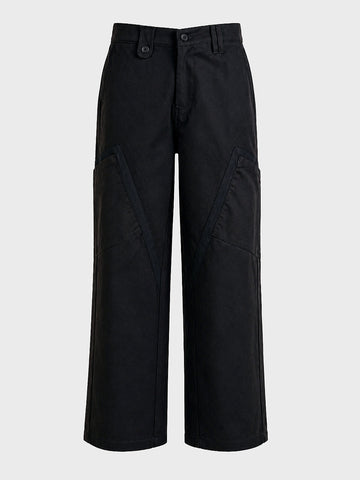 Men's Black Loose Fit Textured Utility Cargo