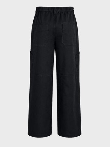 Men's Black Loose Fit Textured Utility Cargo