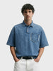 Men's Blue Boxy Fit Solid Retro T-Shirt