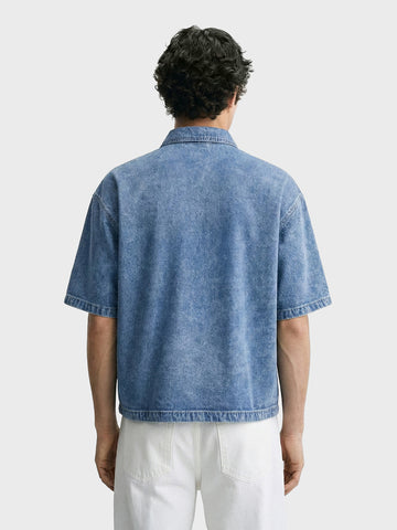 Men's Blue Boxy Fit Solid Retro T-Shirt