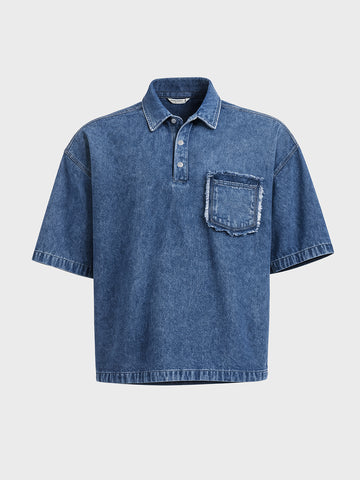 Men's Blue Boxy Fit Solid Retro T-Shirt