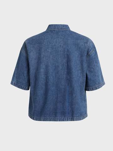 Men's Blue Boxy Fit Solid Retro T-Shirt