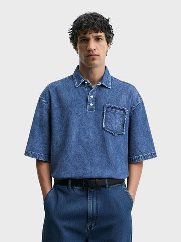 Men's Blue Boxy Fit Solid Retro T-Shirt