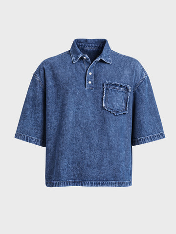 Men's Blue Boxy Fit Solid Retro T-Shirt