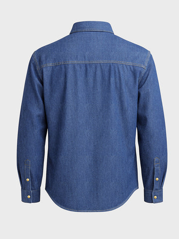 Men's Blue Relaxed Fit Solid Utility Shirt