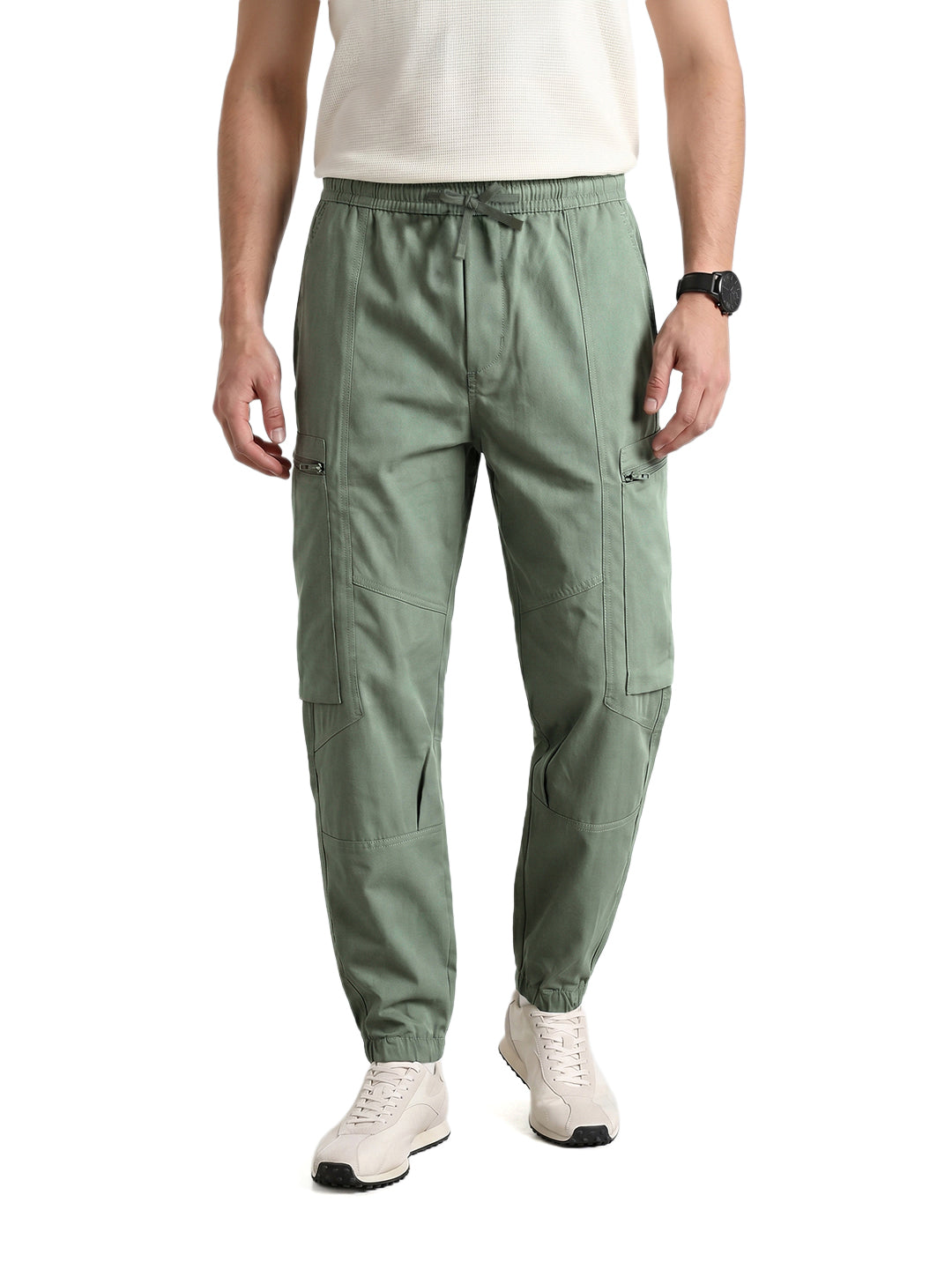 Men's Green Relaxed Fit Solid Utility Cargo