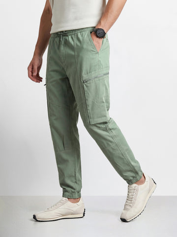 Men's Green Relaxed Fit Solid Utility Cargo