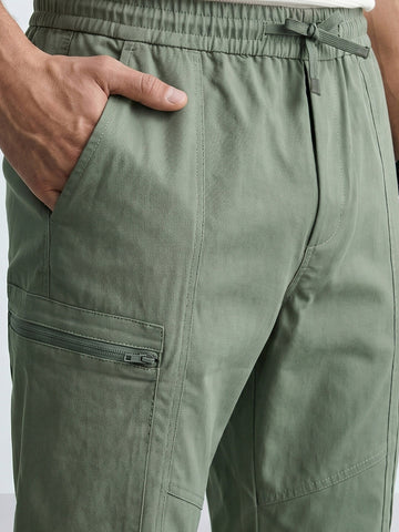 Men's Green Relaxed Fit Solid Utility Cargo