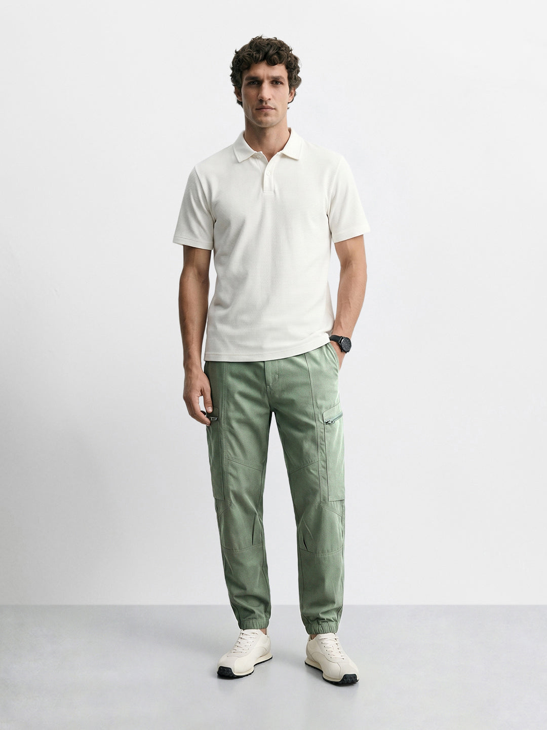 Men's Green Relaxed Fit Solid Utility Cargo