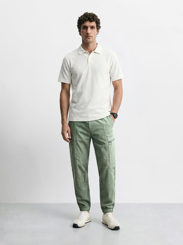 Men's Green Relaxed Fit Solid Utility Cargo