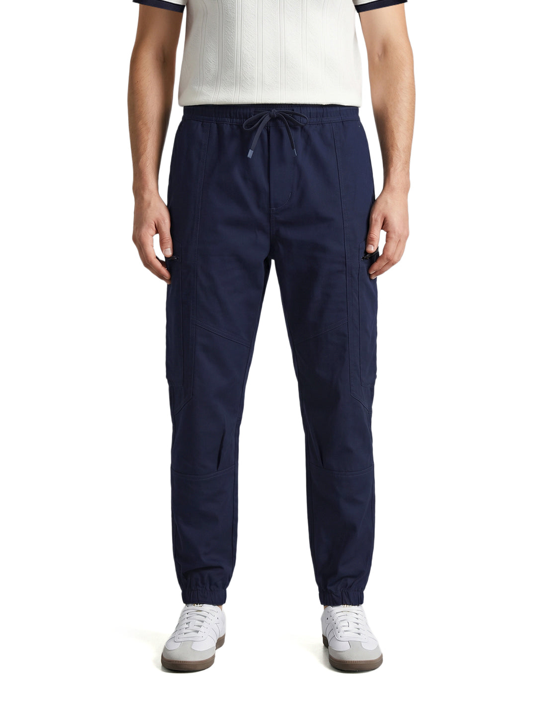 Men's Navy Blue Relaxed Fit Solid Utility Cargo