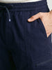 Men's Navy Blue Relaxed Fit Solid Utility Cargo