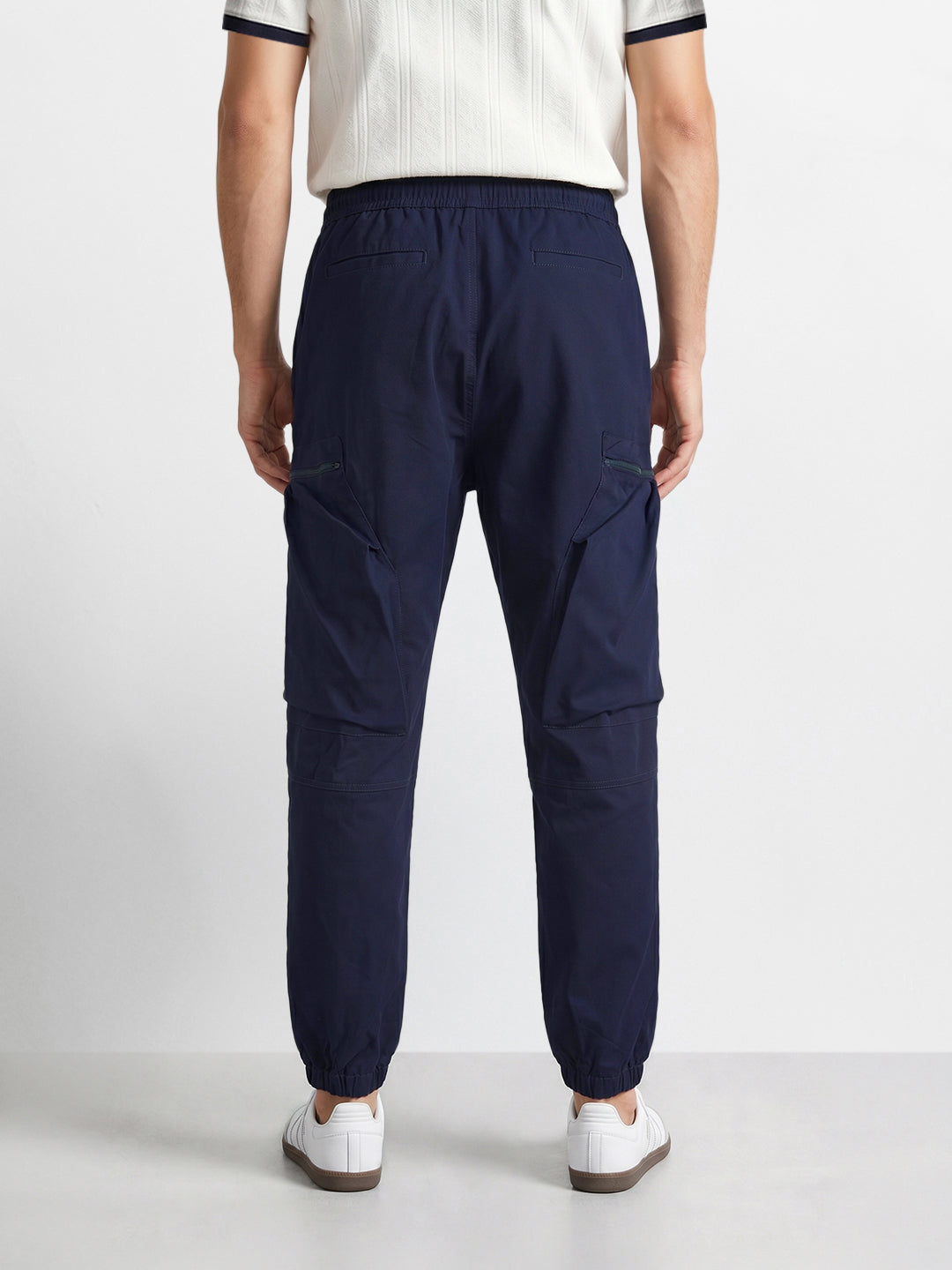 Men's Navy Blue Relaxed Fit Solid Utility Cargo