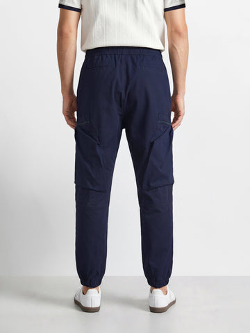 Men's Navy Blue Relaxed Fit Solid Utility Cargo