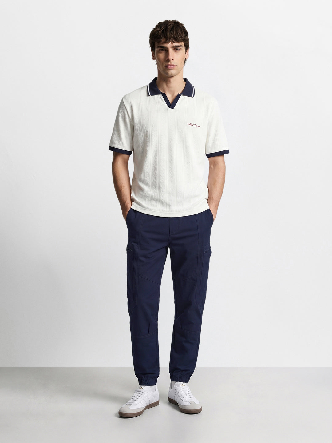 Men's Navy Blue Relaxed Fit Solid Utility Cargo