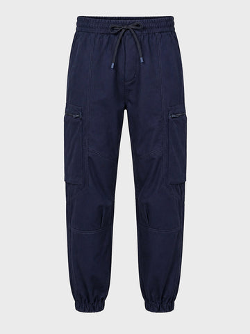 Men's Navy Blue Relaxed Fit Solid Utility Cargo