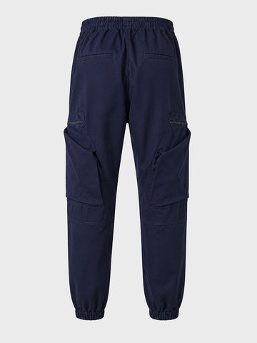 Men's Navy Blue Relaxed Fit Solid Utility Cargo