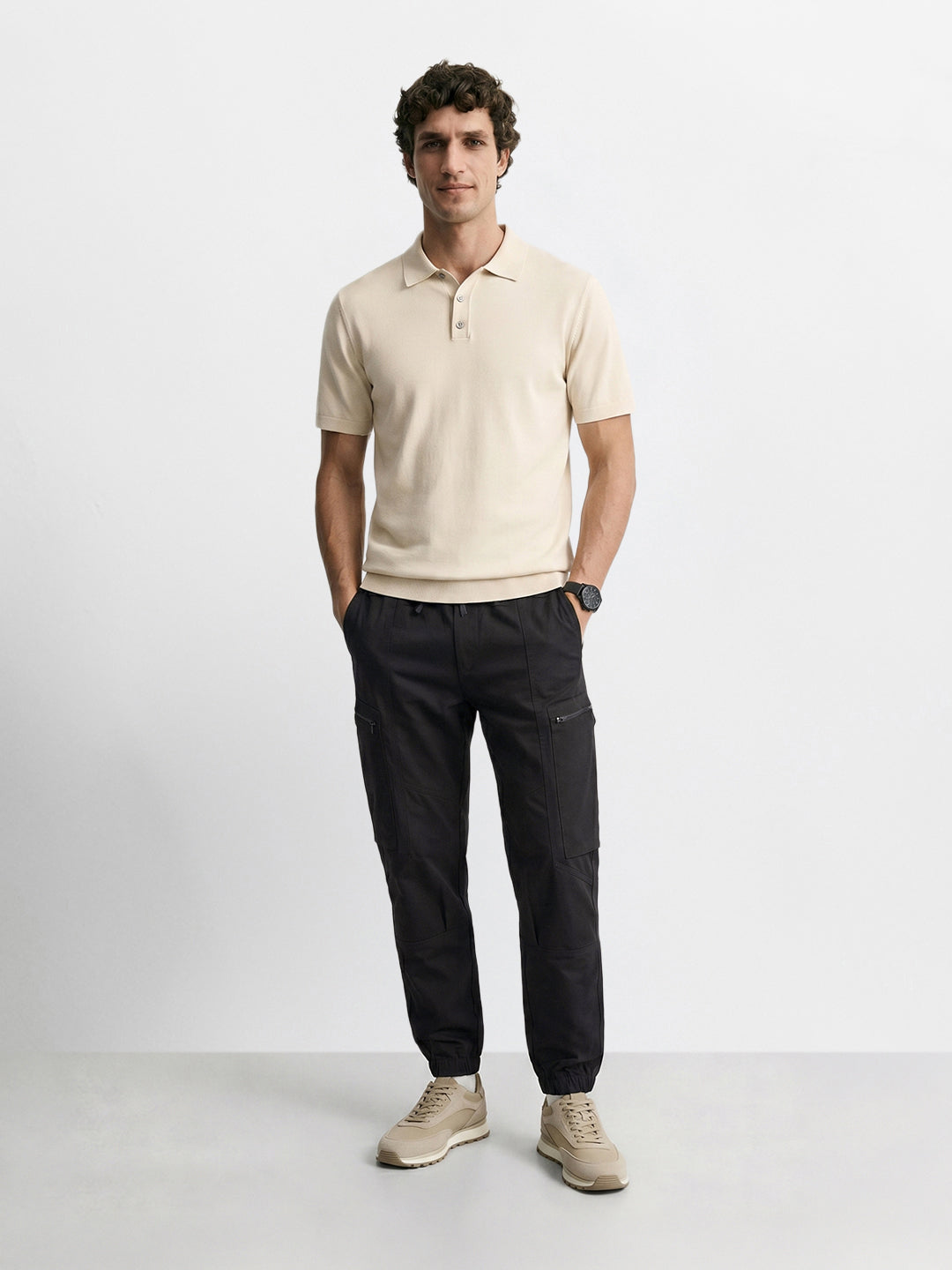 Men's Black Relaxed Fit Solid Utility Cargo
