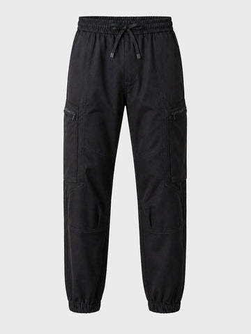 Men's Black Relaxed Fit Solid Utility Cargo