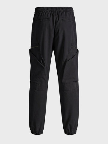 Men's Black Relaxed Fit Solid Utility Cargo