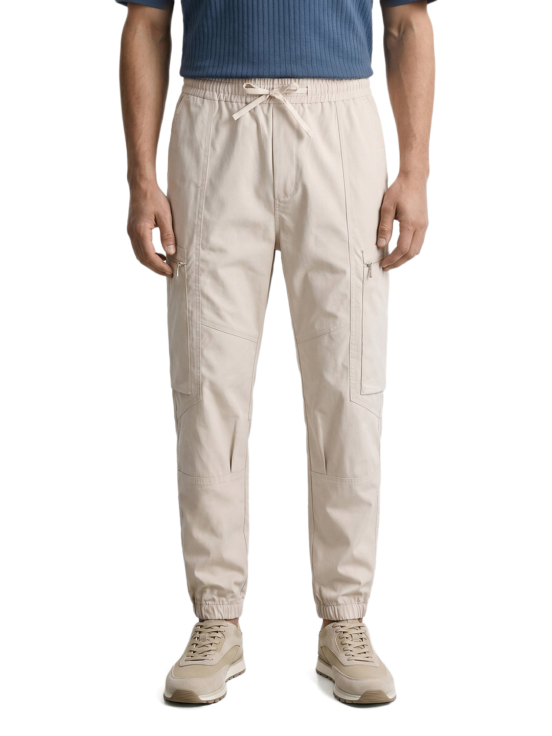 Men's White Relaxed Fit Solid Utility Cargo